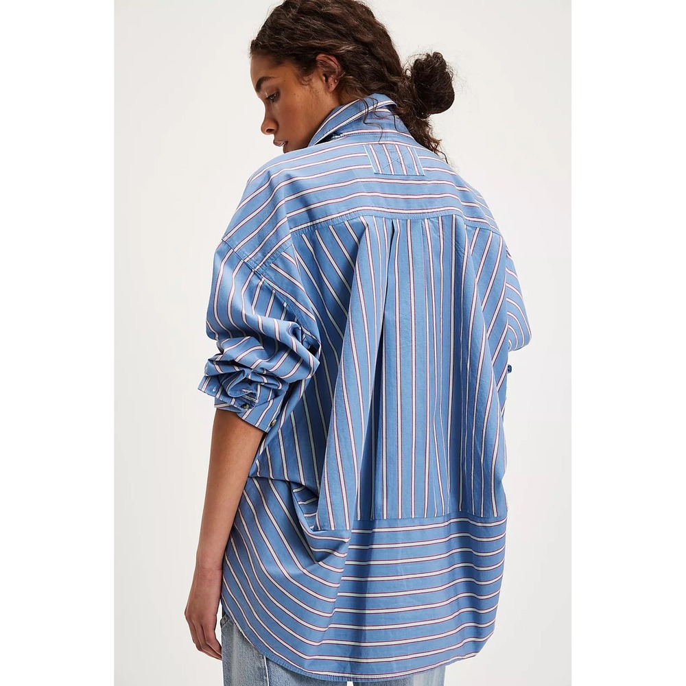 We the Free | Free People Striped Varsity Vibes Oversized Button Down Shirt M